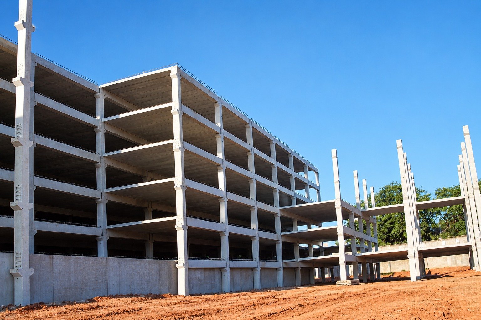 Estrutura pré-fabricada de obra corporativa multipavimento